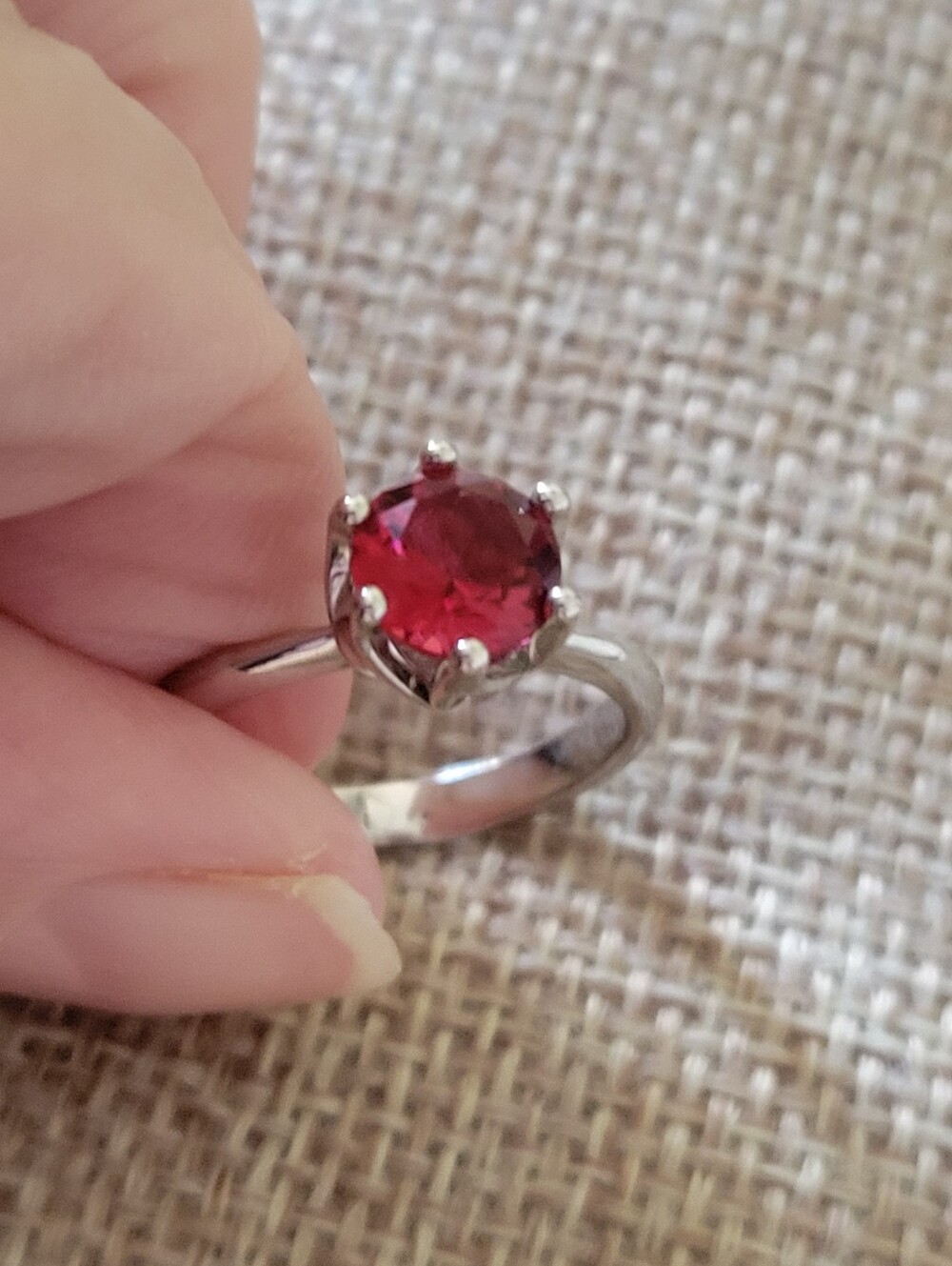 Silver Ring with Round Red Stone